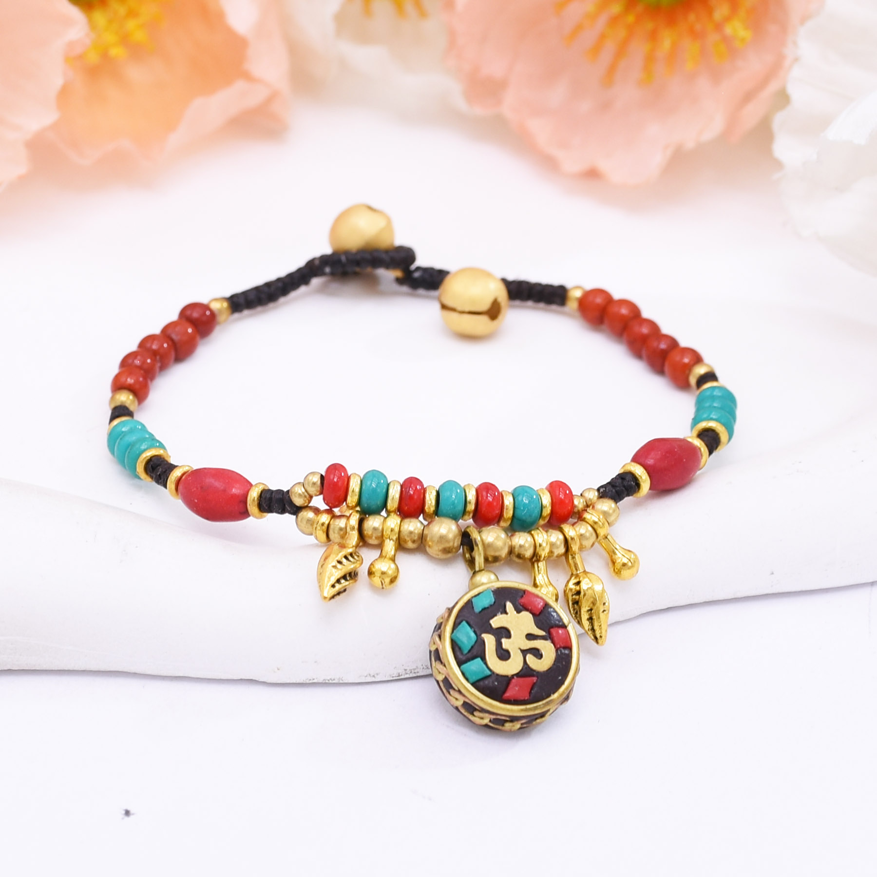 Women Accessories Nepal - 女性用カザフスタン・ネパールエスニックスタイル手織りロープ樹脂ビーズブレスレット、バケーション・トラベルジュエリーアクセサリー