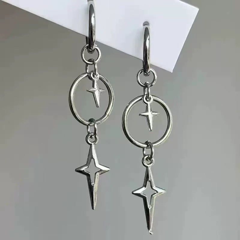 Women'S Emo Accessories - パーソナライズされたパンククロススターペンダントイヤリング男性女性のための Y2K ファッショントレンドロックグランジ 90 年代 EMO