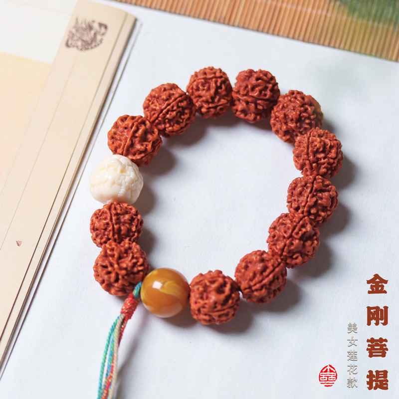 Women Accessories Nepal - ネパール五弁フルミートドラゴン模様金剛菩提樹の種ブレスレットシングルループコレクタブル祈祷ビーズアクセサリー