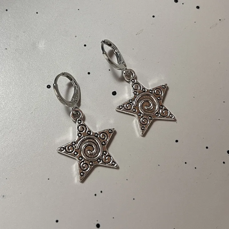 Women'S Emo Accessories - スパイラルボルテックススターペンダント付きイヤリング,女性と男性用,ヴィンテージジュエリー,シルバーカラー,パンク,y2k,emo,90s,美的,グランジ,ジュエリーアクセサリー