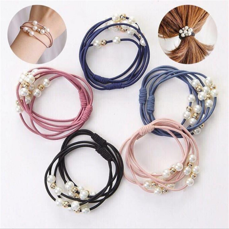 Women Accessories Wholesale China - 女性と女の子のための弾性ヘアバンド,10個,基本的な結び目,パールシュシュ,頑丈なポニーテールホルダー,ゴム製ヘアアクセサリー,卸売