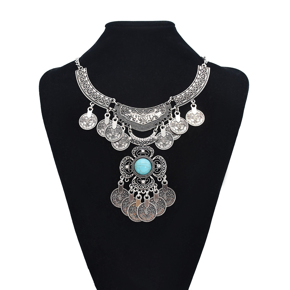 Women Accessories Nepal - 女性のためのヴィンテージ合金中空ネックレス,大きな花のコイン,タッセルペンダント,自由奔放に生きる,ネパール,チベット,エスニック,チョーカー,ジュエリーアクセサリー