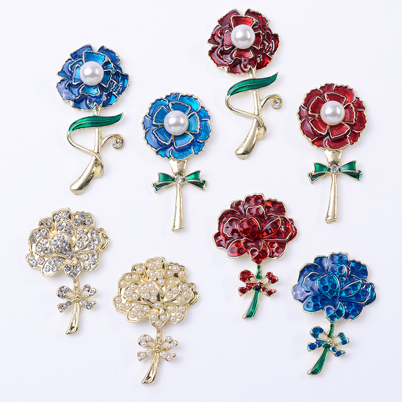 Women Accessories Dropshipping - 合金アクセサリー DIY 女性用セーターチェーンブローチ、ダイヤモンド、パール、オイルドロップ、バラ、牡丹、花の枝がわずかに象嵌されています