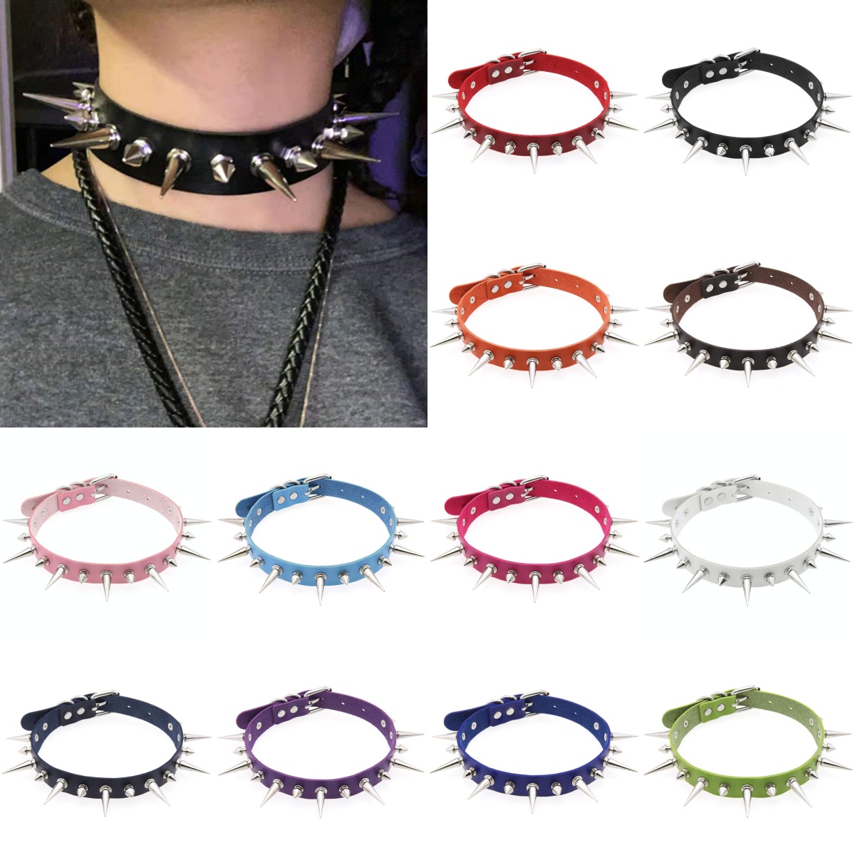 Women'S Emo Accessories - 女性と男性のためのハロウィーンエモコスプレゴスチョーカーネックレス、パンクプラスチックリベット、puレザーネックレス、パーティージュエリーギフト、12色