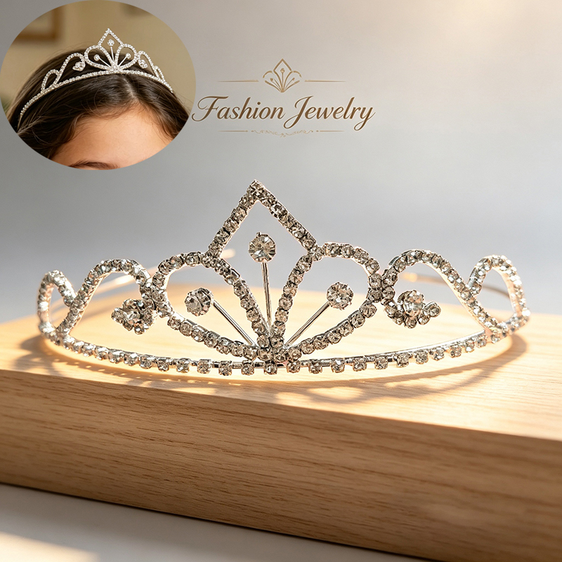 シルバーカラーのラインストーンブライダルクラウン高級クリスタ - Queen Accessories のレビューと価格