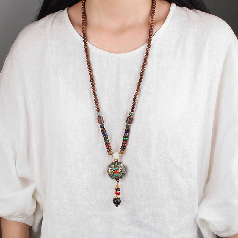 ネパールペンダントセーターチェーン木製仏ビーズロングエキゾチ - Women Accessories Nepal のレビューと価格