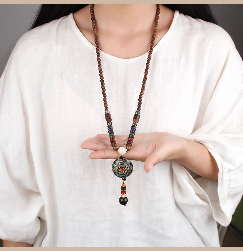 ネパールペンダントセーターチェーン木製仏ビーズロングエキゾチ - Women Accessories Nepal のレビューと価格