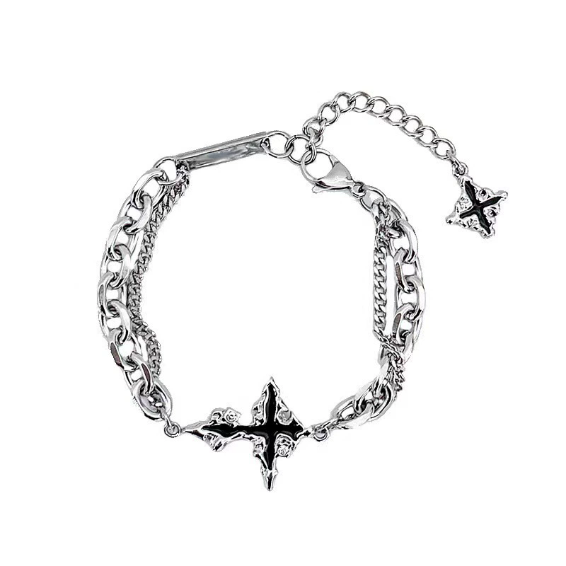パンクブラッククロスペンダントチェーンネックレスブレスレット - Women'S Emo Accessories のレビューと価格