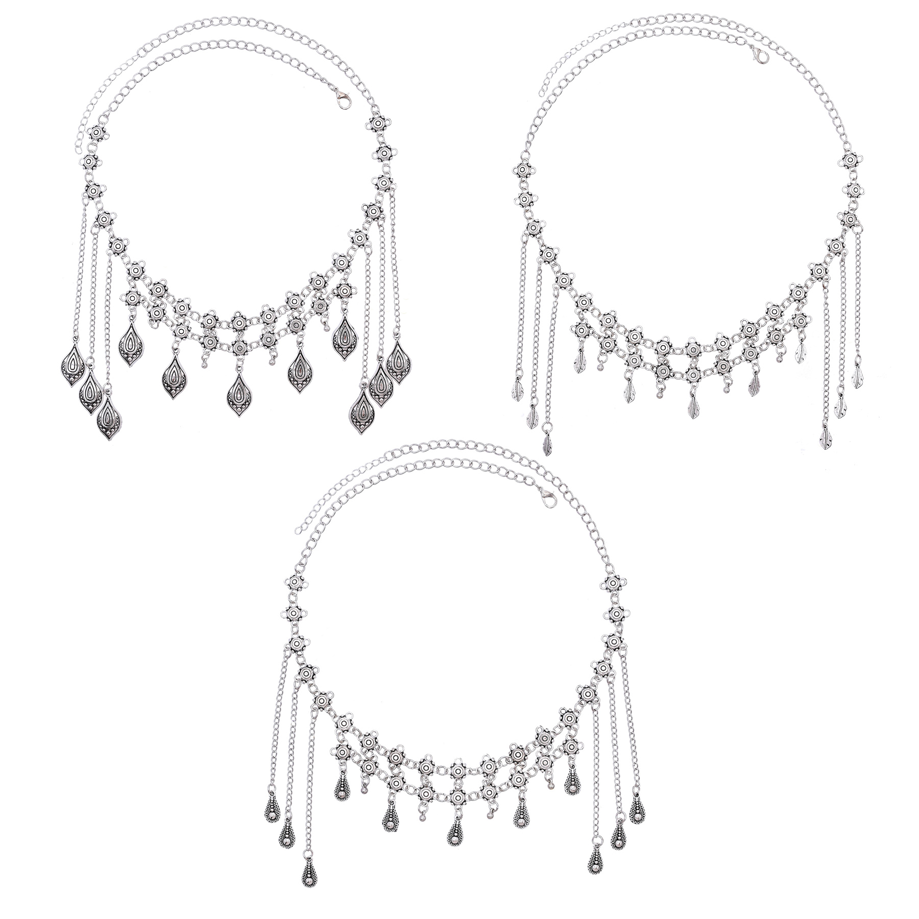 ヴィンテージ銀色合金ロングチェーンリーフペンダント額チェーン - Women Accessories Nepal のレビューと価格