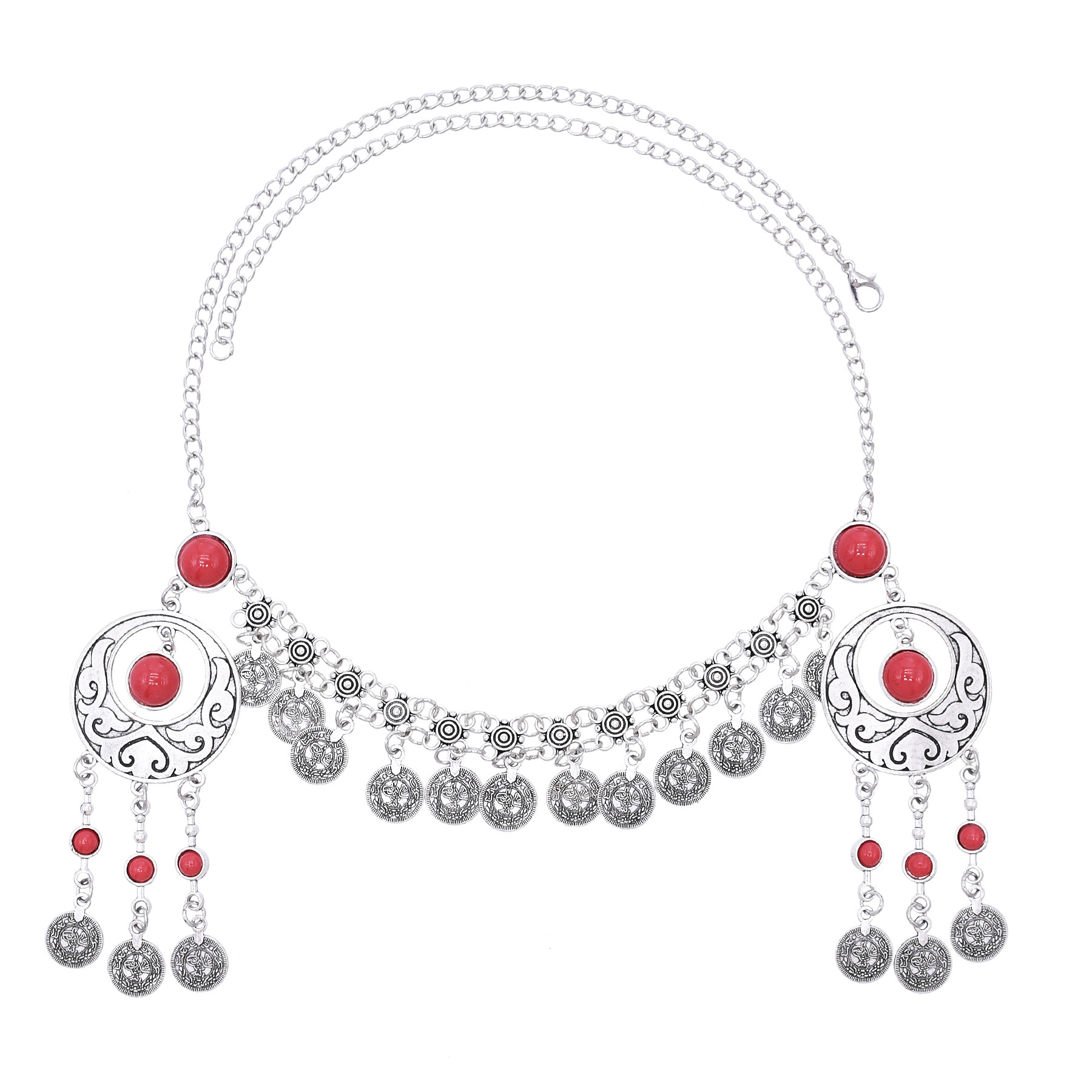 ヴィンテージシルバーカラーターコイズコインタッセルヘッドチェ - Women Accessories Nepal のレビューと価格