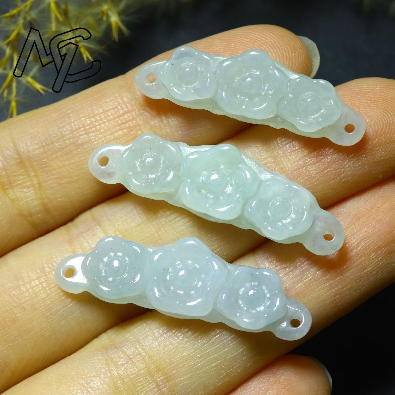 1pc 天然翡翠エメラルドフラワーハンドカード DIY アク - Woman Accessory のレビューと価格
