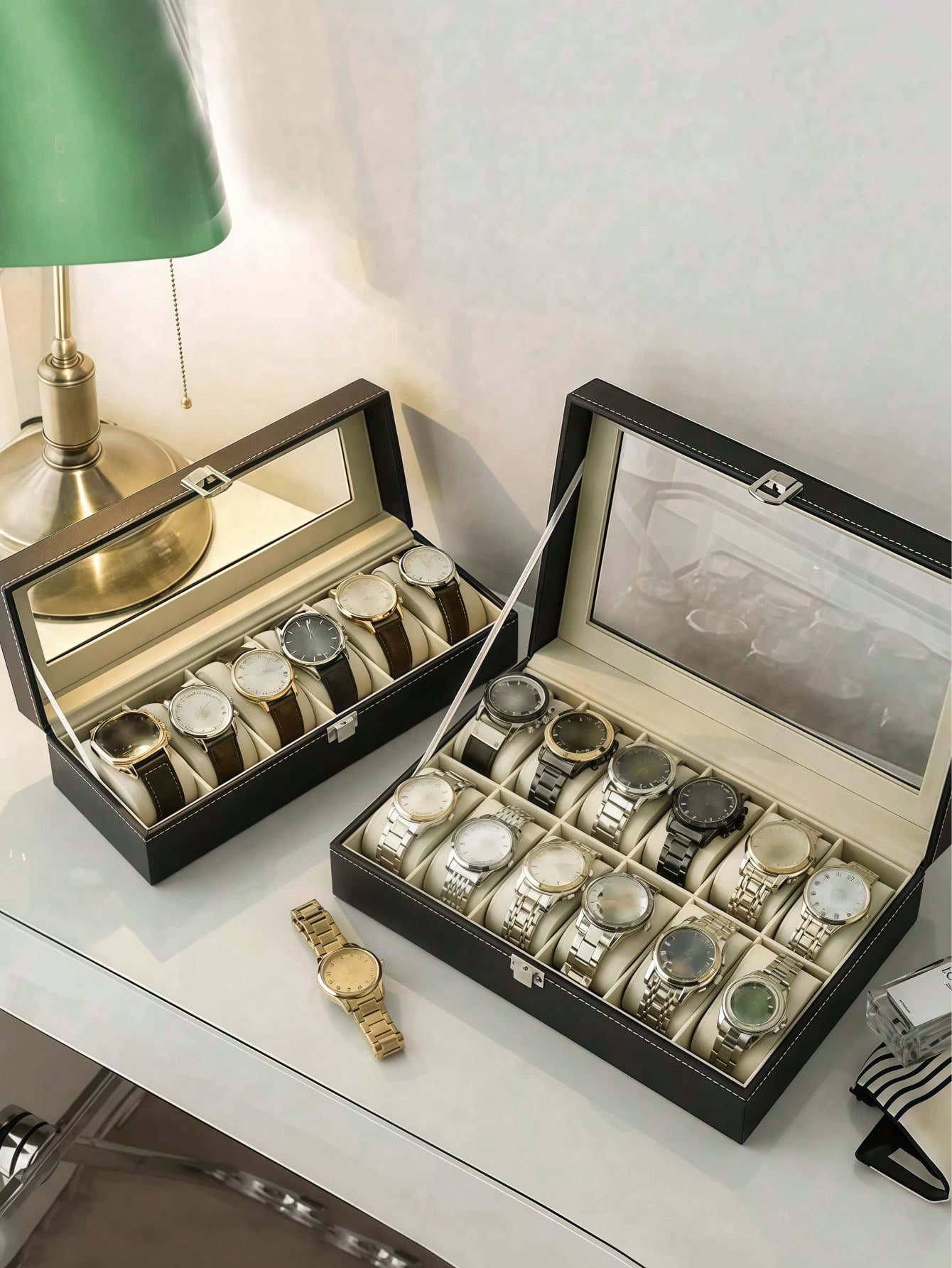 ロック付きレザー時計ボックス、大容量時計ディスプレイケース、 - Women Accessories Box のレビューと価格