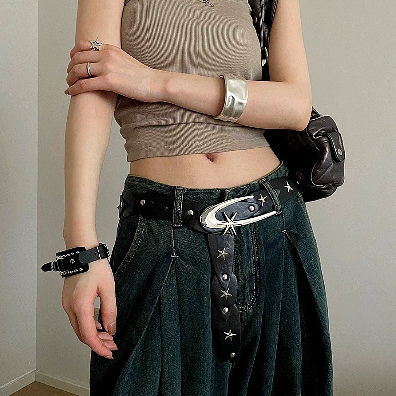 メンズバックル付きレザーベルト,ゴススタイル,エモ,高品質, - Women'S Emo Accessories のレビューと価格