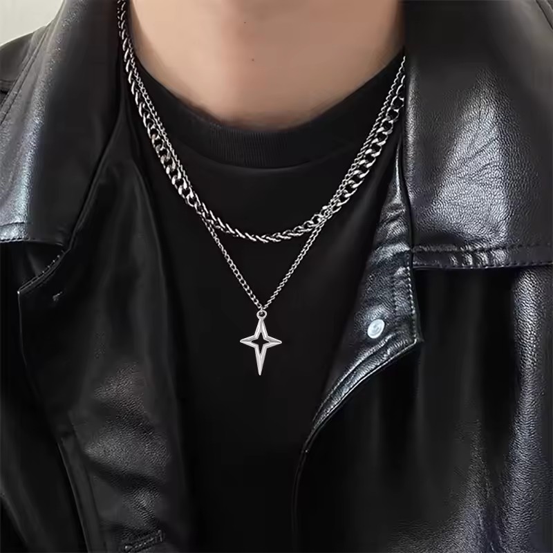男性と女性のためのクロススターペンダントチェーンネックレス, - Women'S Emo Accessories のレビューと価格