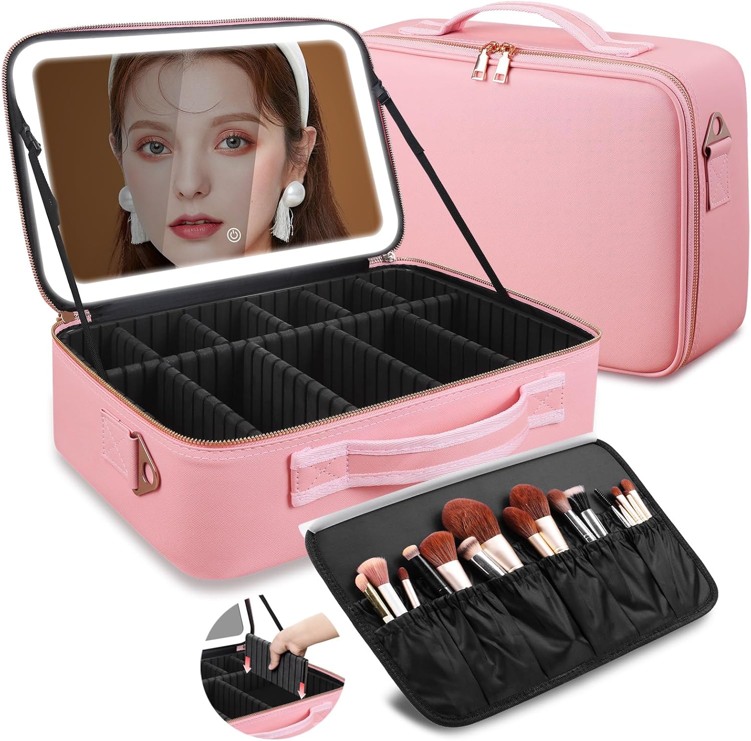 大容量メイクアップバッグ 15インチ×11インチ LEDミラ - Women Accessories Box のレビューと価格