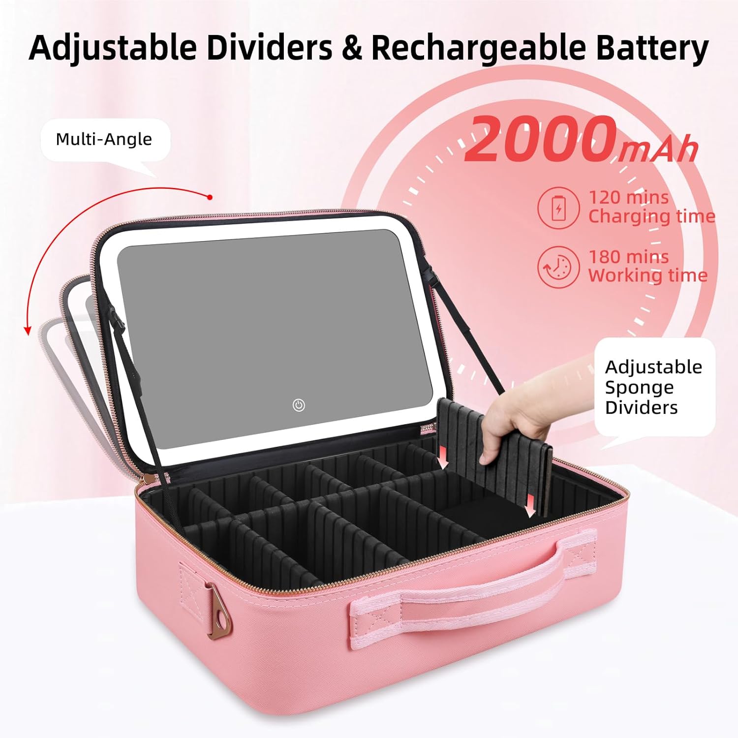 大容量メイクアップバッグ 15インチ×11インチ LEDミラ - Women Accessories Box のレビューと価格