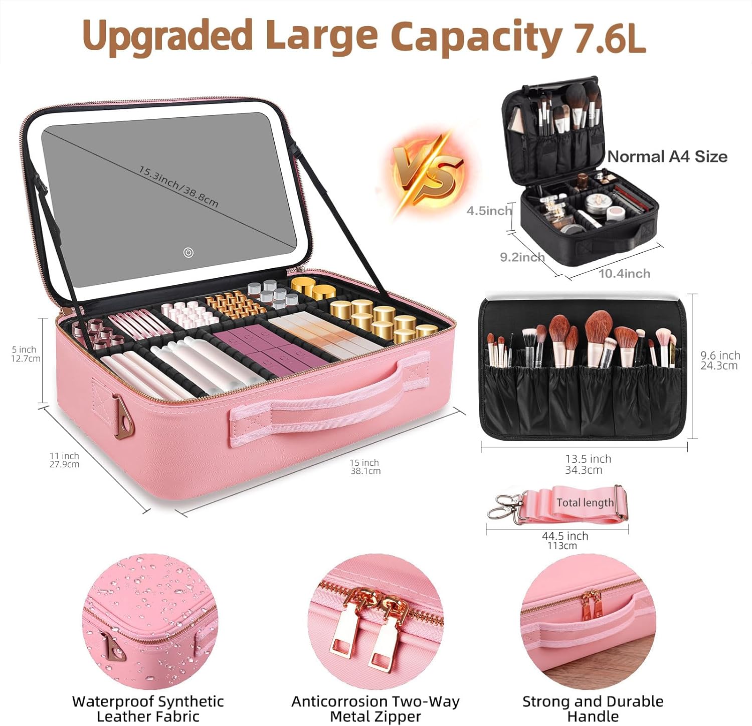 大容量メイクアップバッグ 15インチ×11インチ LEDミラ - Women Accessories Box のレビューと価格